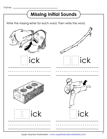 Worksheets - Missing Initial Sounds (-ick) Worksheets - Missing Initial Sounds (-ick)