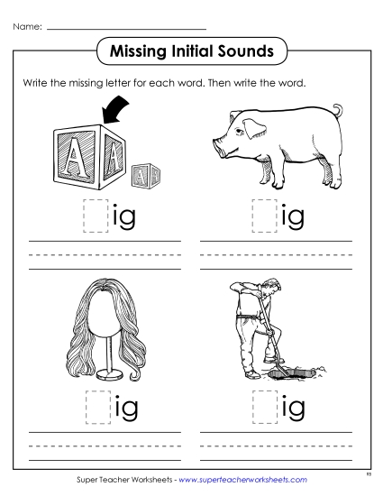 Worksheets - Missing Initial Sounds (-ig) Worksheets - Missing Initial Sounds (-ig)