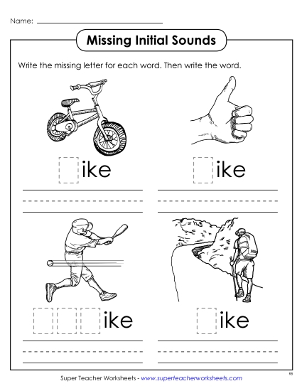 Worksheets - Missing Initial Sounds (-ike) Worksheets - Missing Initial Sounds (-ike)