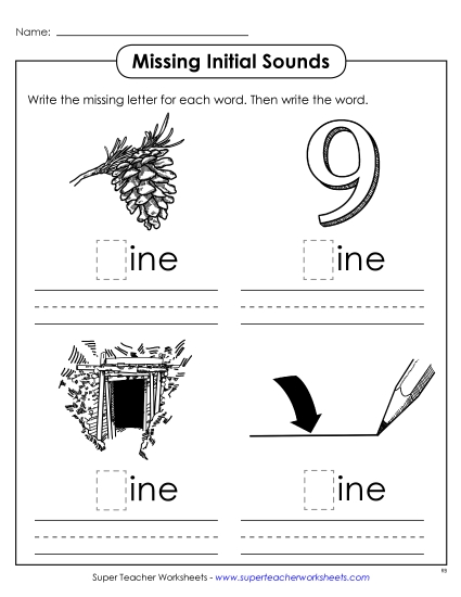 Worksheets - Missing Initial Sounds (-ine) Worksheets - Missing Initial Sounds (-ine)