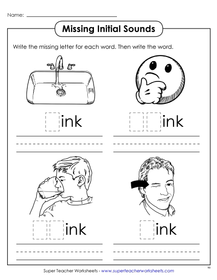 Worksheets - Missing Initial Sounds (-ink) Worksheets - Missing Initial Sounds (-ink)