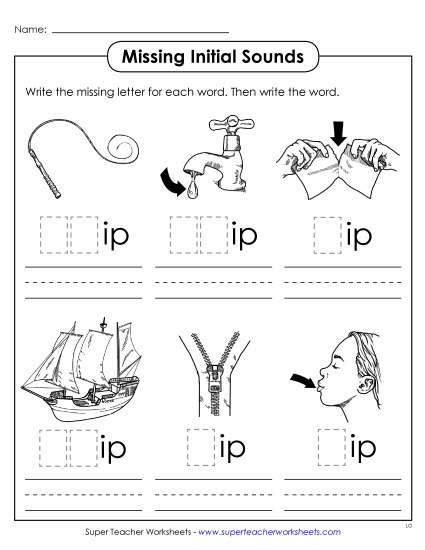 Worksheets - Missing Initial Sounds (-ip)