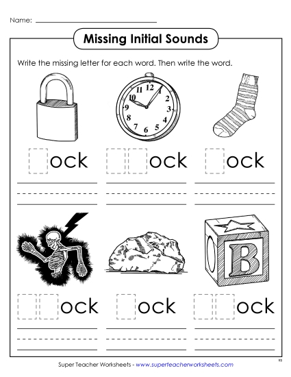 Worksheets - Missing Initial Sounds (-ock) Worksheets - Missing Initial Sounds (-ock)