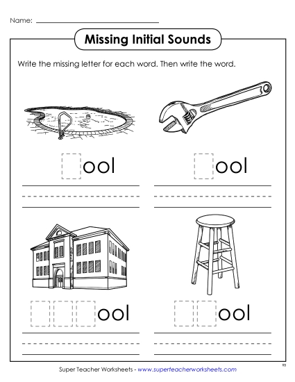 Worksheets - Missing Initial Sounds (-ool)