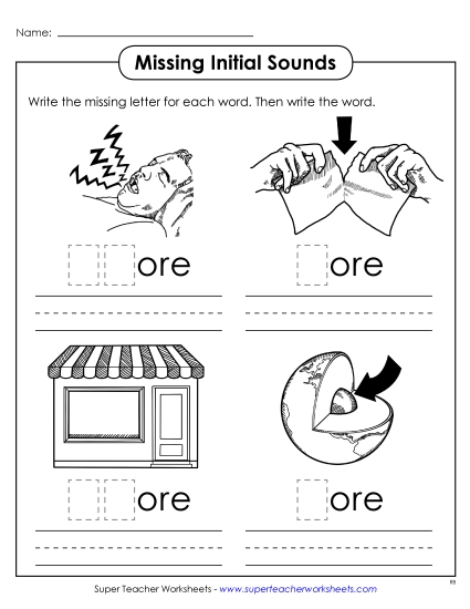 Worksheets - Missing Initial Sounds (-ore) Worksheets - Missing Initial Sounds (-ore)