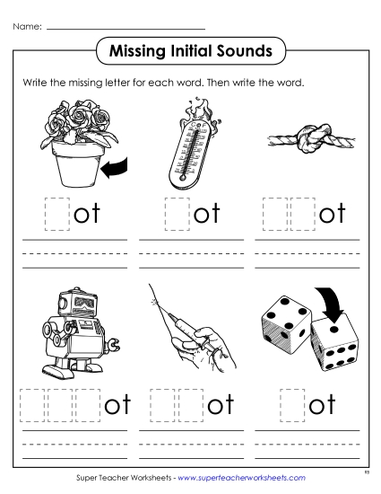 Worksheets - Missing Initial Sounds (-ot)