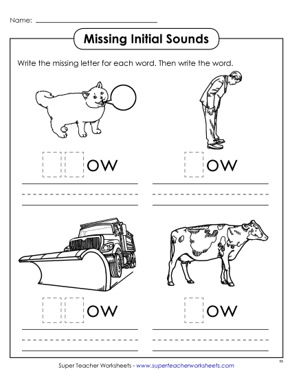 /ow/ Sound (as in Cow) - Missing Initial Sounds (-ow)