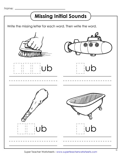 Worksheets - Missing Initial Sounds (-ub)