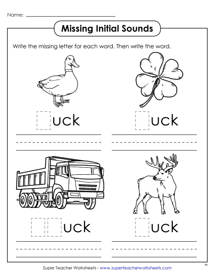 Worksheets - Missing Initial Sounds (-uck) Worksheets - Missing Initial Sounds (-uck)
