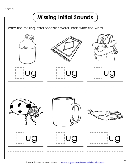 Worksheets - Missing Initial Sounds (-ug) Worksheets - Missing Initial Sounds (-ug)