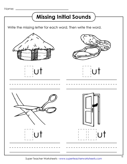 Worksheets - Missing Initial Sounds (-ut)