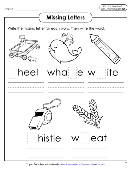 Worksheets - Missing Letter - WH words