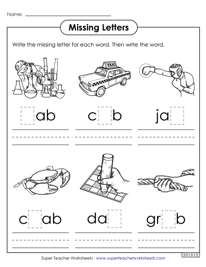 Worksheets - Missing Letters (-ab) Worksheets - Missing Letters (-ab)