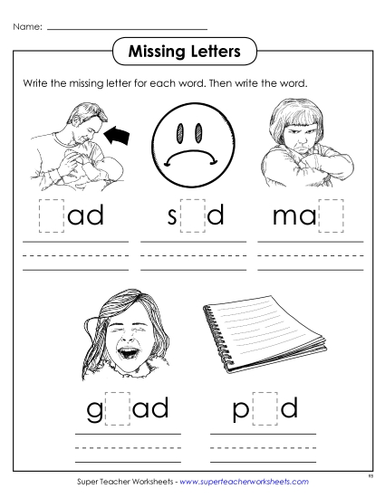 Worksheets - Missing Letters (-ad)