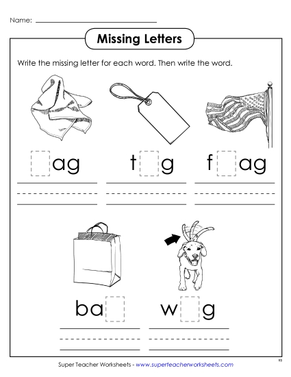 Worksheets - Missing Letters (-ag) Worksheets - Missing Letters (-ag)
