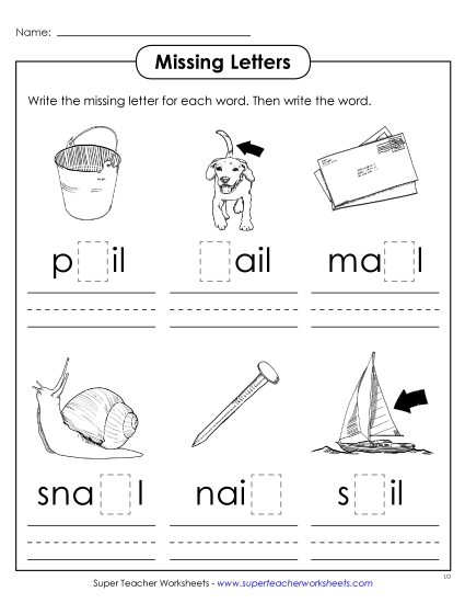 Worksheets - Missing Letters (-ail) Worksheets - Missing Letters (-ail)