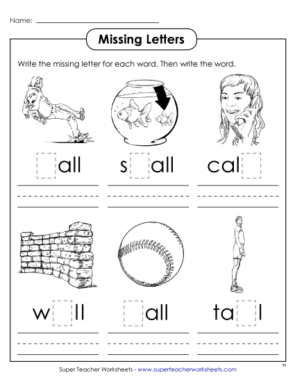 Worksheets - Missing Letters (-all) Worksheets - Missing Letters (-all)