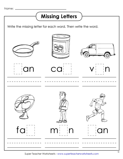 Worksheets - Missing Letters (-an)