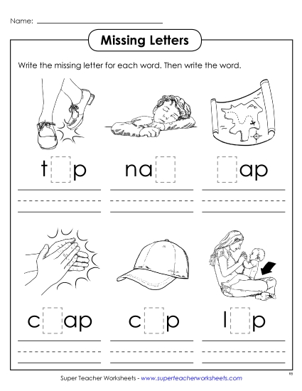 Worksheets - Missing Letters (-ap) Worksheets - Missing Letters (-ap)