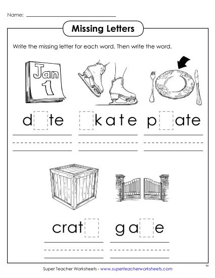 Worksheets - Missing Letters (-ate)