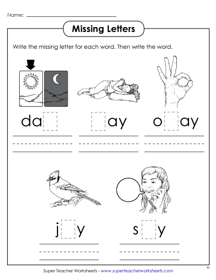 Worksheets - Missing Letters (-ay)