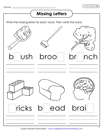 Worksheets - Missing Letters (Br- Words) Worksheets - Missing Letters (Br- Words)