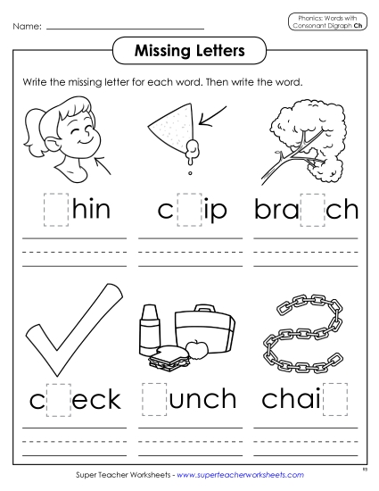 Worksheets - Missing Letters (CH Words)
