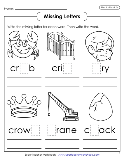 Worksheets - Missing Letters (Cr- Words) Worksheets - Missing Letters (Cr- Words)