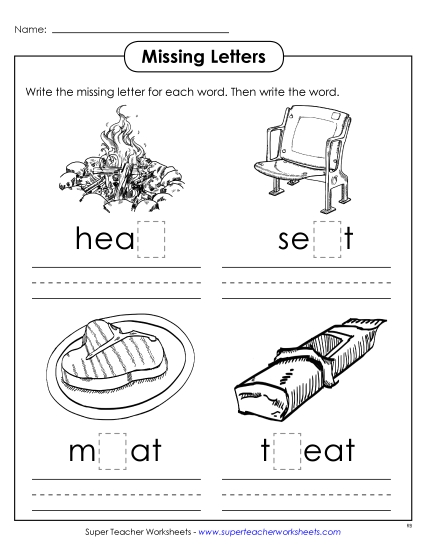 Worksheets - Missing Letters (-eat)