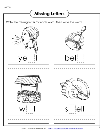 Worksheets - Missing Letters (-ell)
