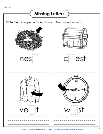 Worksheets - Missing Letters (-est)