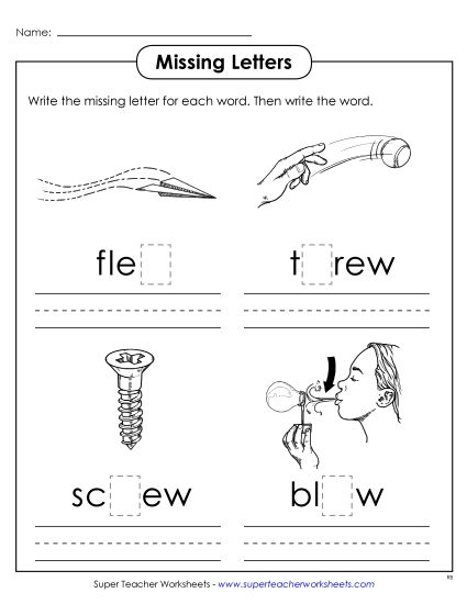 Worksheets - Missing Letters (-ew) Worksheets - Missing Letters (-ew)