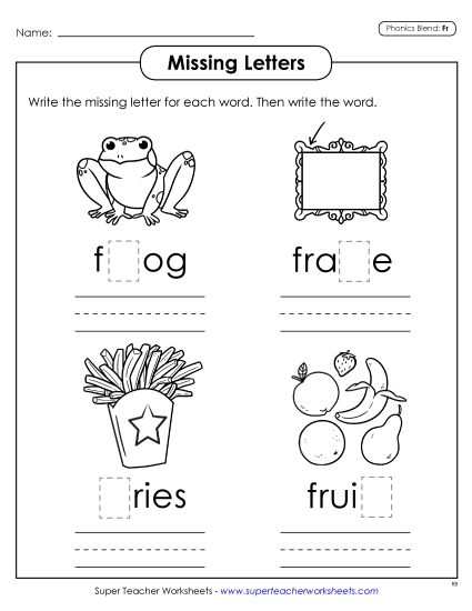 Worksheets - Missing Letters (Fr- Words) Worksheets - Missing Letters (Fr- Words)