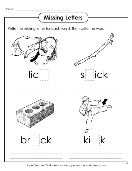 Worksheets - Missing Letters (-ick)