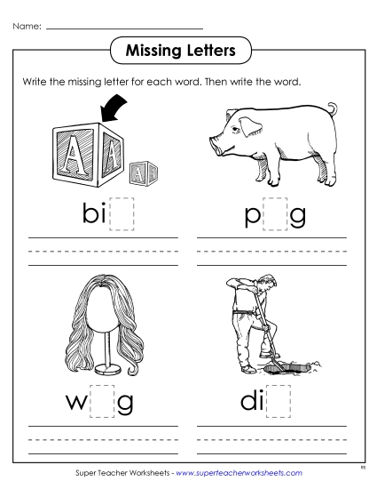 Worksheets - Missing Letters (-ig) Worksheets - Missing Letters (-ig)