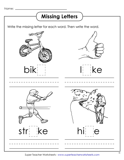 Worksheets - Missing Letters (-ike) Worksheets - Missing Letters (-ike)