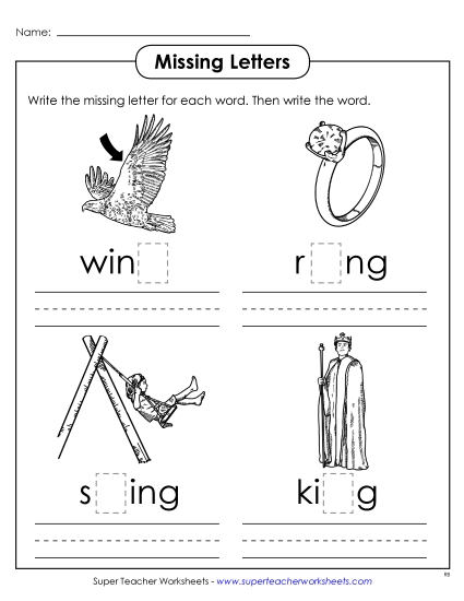 Worksheets - Missing Letters (-ing) Worksheets - Missing Letters (-ing)
