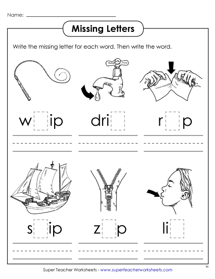 Worksheets - Missing Letters (-ip) Worksheets - Missing Letters (-ip)