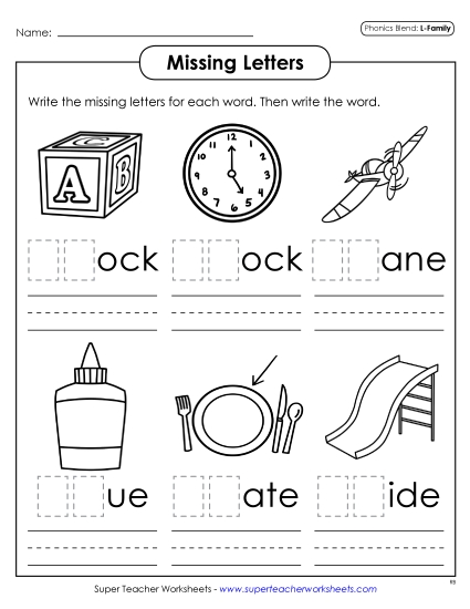Worksheets - Missing Letters (L - Blends) Worksheets - Missing Letters (L - Blends)