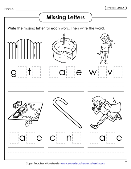 Worksheets - Missing Letters (Long A)