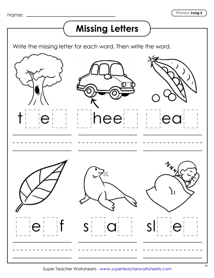 Worksheets - Missing Letters (Long E)