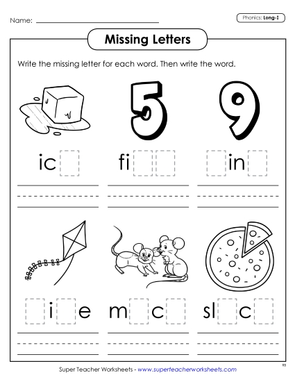 Worksheets - Missing Letters (Long I)