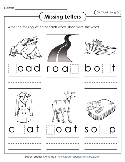 Missing Letter Worksheets - Missing Letters (OA Words)