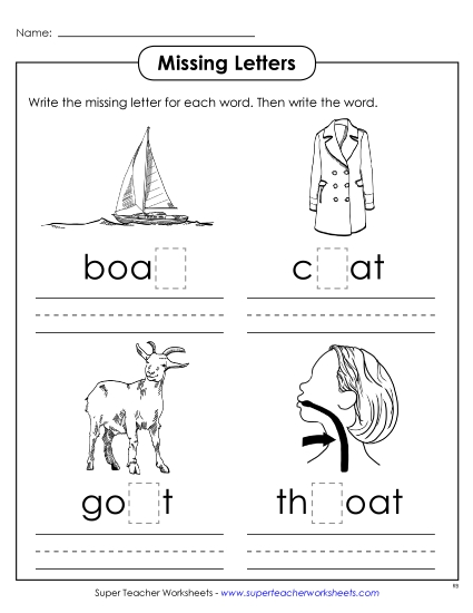 Worksheets - Missing Letters (-oat) Worksheets - Missing Letters (-oat)