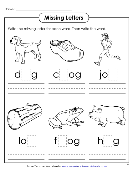 Worksheets - Missing Letters (-og) Worksheets - Missing Letters (-og)