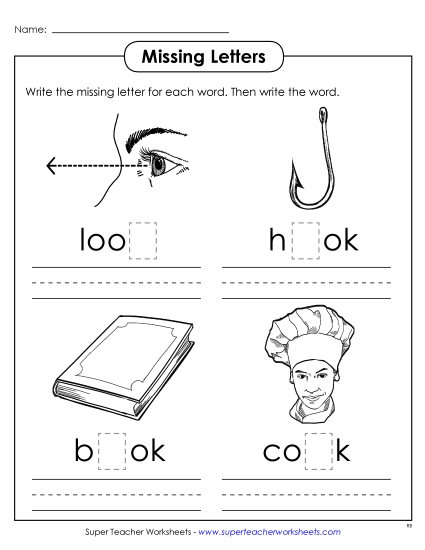Worksheets - Missing Letters (-ook) Worksheets - Missing Letters (-ook)