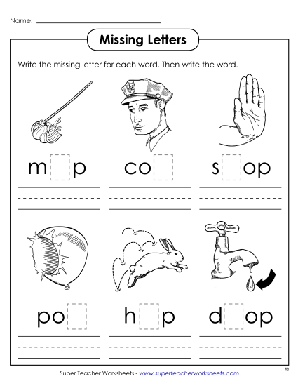 Worksheets - Missing Letters (-op) Worksheets - Missing Letters (-op)