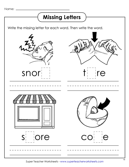 Worksheets - Missing Letters (-ore) Worksheets - Missing Letters (-ore)