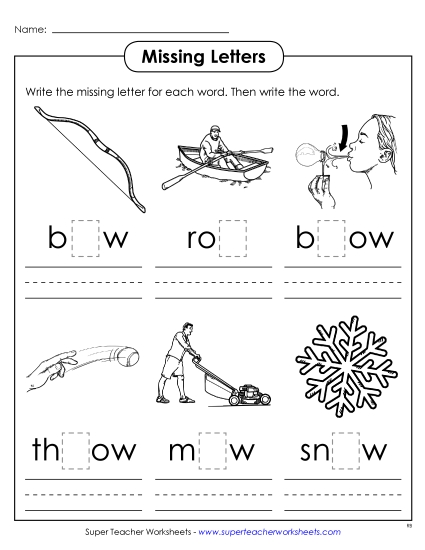 Long-O Sound (as in Grow) - Missing Letters (-ow) Long-O Sound (as in Grow) - Missing Letters (-ow)