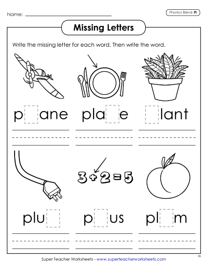 Worksheets - Missing Letters (Pl- Words)
